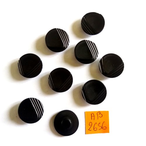 9 boutons en résine noir - 17mm - ab2656