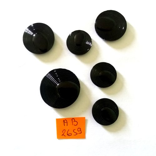 6 boutons en résine noir - taille diverse - ab2659