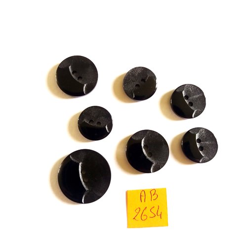 7 boutons en résine noir - taille diverse - ab2654