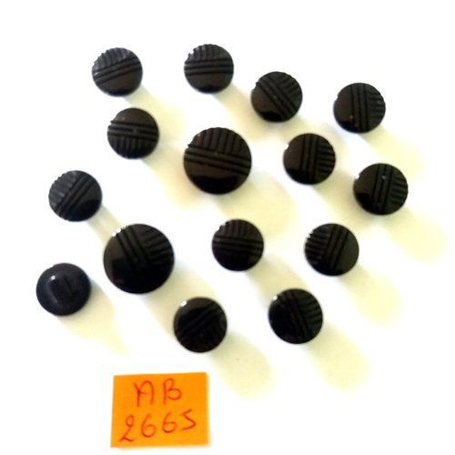 15 boutons en résine noir - 15mm et 11mm - ab2665
