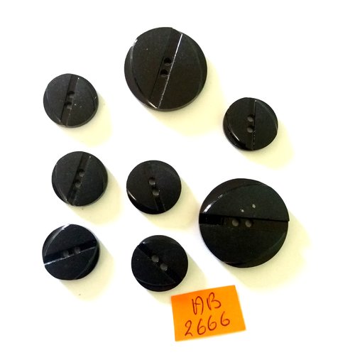 8 boutons en résine noir - 27mm et 17mm - ab2666