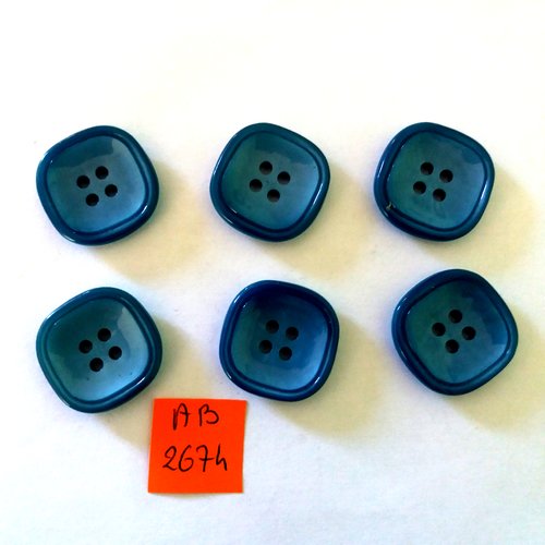 6 boutons en résine bleu - 25x25mm - ab2674