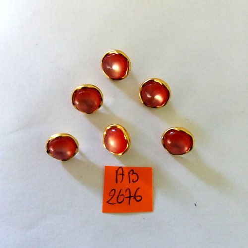 6 boutons en résine doré et rouge/rose - 11mm - ab2676