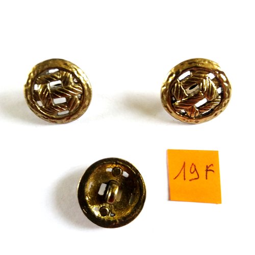 3 boutons en métal doré - 20mm - 19f