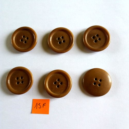 6 boutons en résine marron- 29mm - 15f