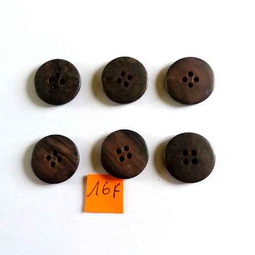 6 boutons en résine marron - 21mm - 16f