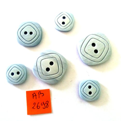 6 boutons en résine bleu - taille diverse - ab2698