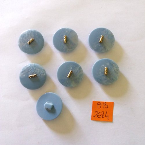7 boutons en résine bleu et doré - 23mm - ab2684