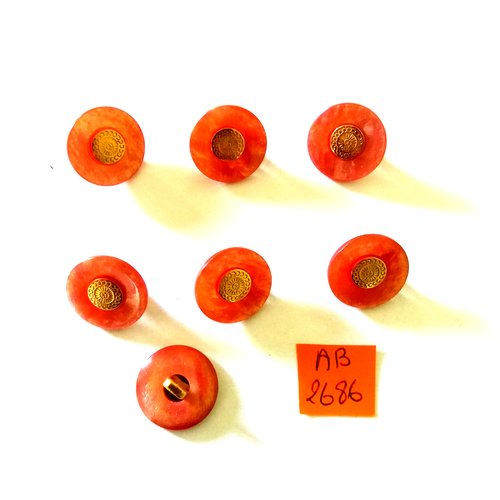 7 boutons en résine rose foncé et doré - 18mm - ab2686