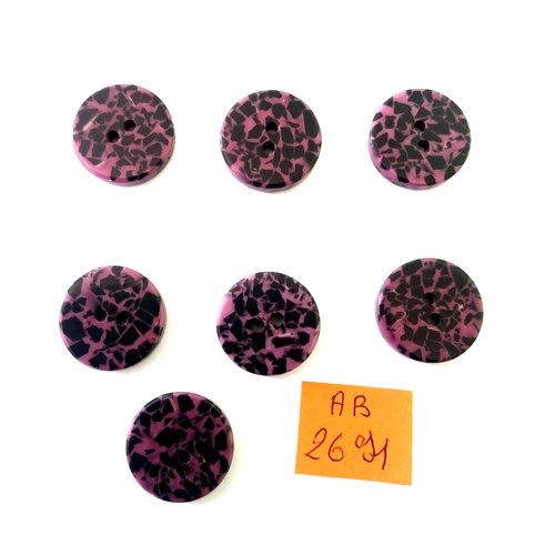 7 boutons en résine violet et noir - 18mm - ab2691