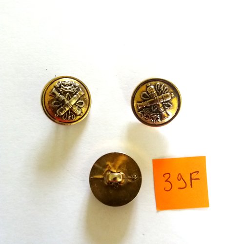 3 boutons en résine doré - 23mm - 39f