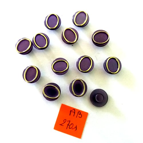 13 boutons en résine violet et doré - 12mm - ab2701