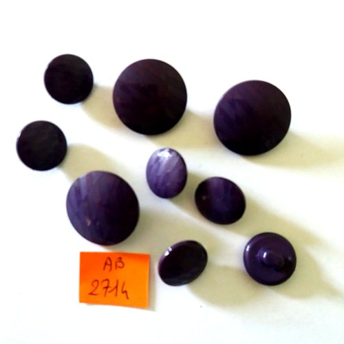 9 boutons en résine violet - taille diverse - ab2714