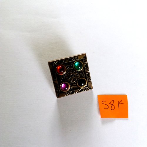 1 bouton en résine bronze vert noir violet rouge - 25x25mm - 58f