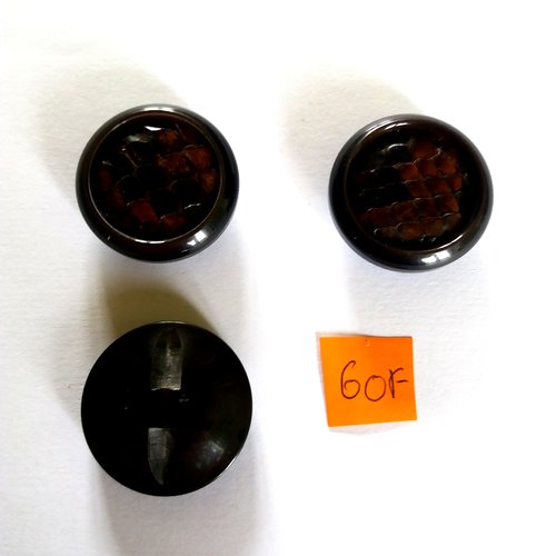 3 boutons en résine marron - 30mm - 60f