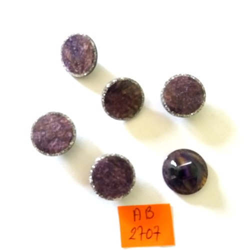6 boutons en résine  violet et argenté - 18mm - ab2707