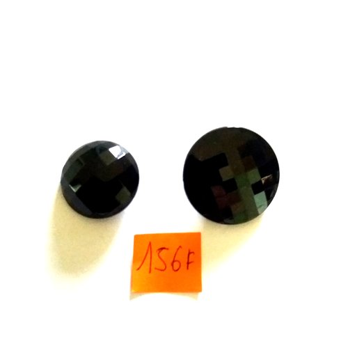2 boutons en verre noir - 27mm et 22mm - 156f