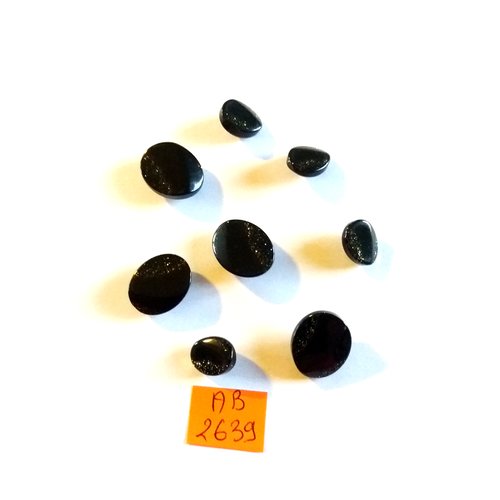 8 boutons en résine noir - taille diverse - ab2639
