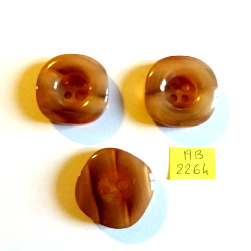 3 boutons en résine marron transparent - 31x31mm - ab2264