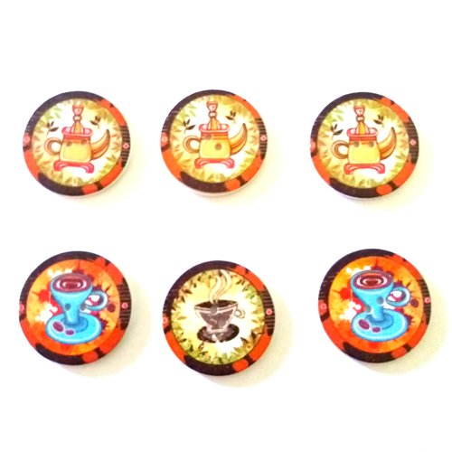 6 boutons fantaisie en bois - multicolore - 30mm - f4n°1