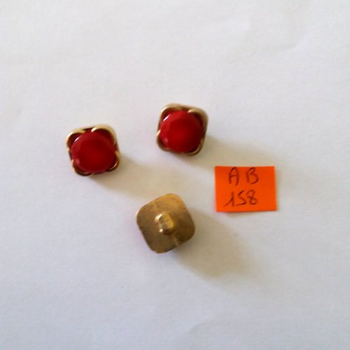 3 boutons en résine rouge et doré - 15x15mm - ab158