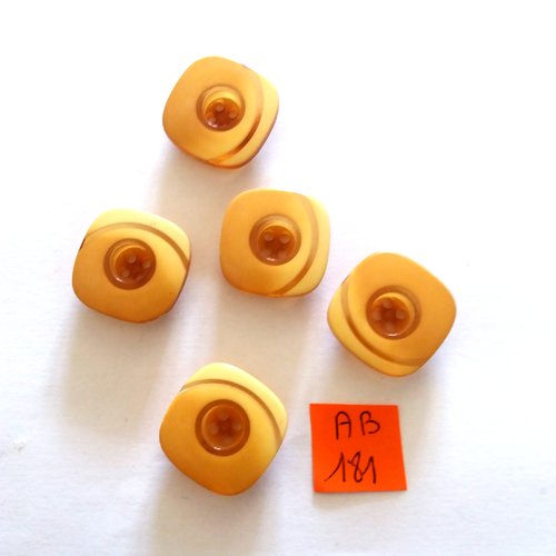 5 boutons en résine jaune/ocre - 22x22mm - ab181