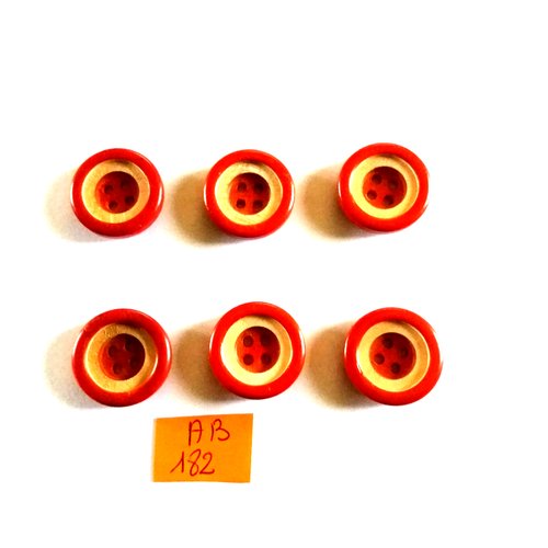 6 boutons en bois rouge et marron - 22mm - ab182