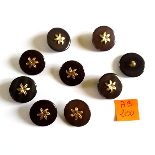 9 boutons en résine marron et doré- 23mm - ab200
