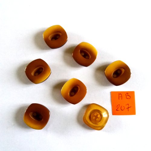 7 boutons en résine marron et jaune - 18x18mm - ab207