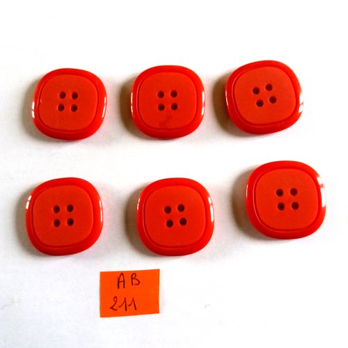 6 boutons en résine rouge - 25x25mm - ab211