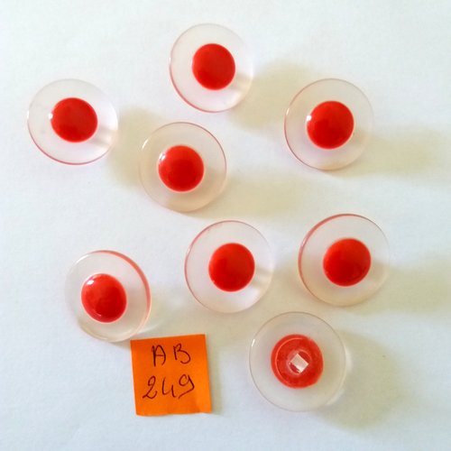8 boutons en résine rouge et transparent - 22mm - ab249