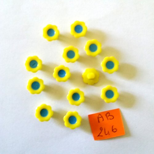 13 boutons en résine jaune et bleu - fleur - 11mm - ab246
