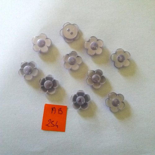 10 boutons en résine gris - fleur - 13mm - ab254