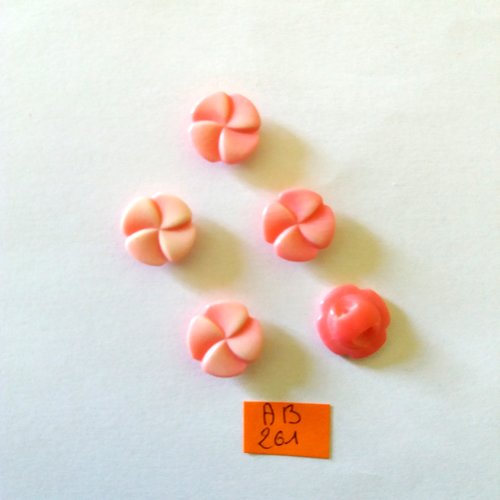 5 boutons en résine rose - fleur - 15mm - ab261