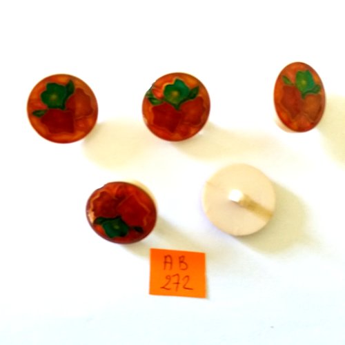 5 boutons en résine rouge et vert - feuille - 22mm - ab272