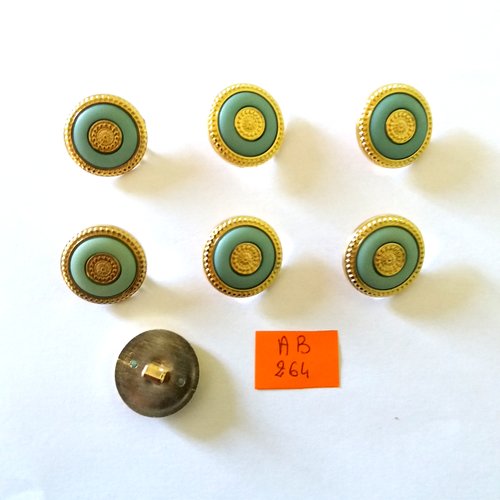 7 boutons en résine doré et vert d'eau - 20mm - ab264