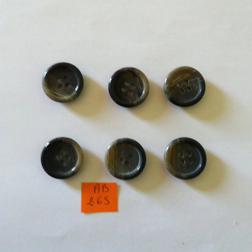 6 boutons en résine gris - 20mm - ab265