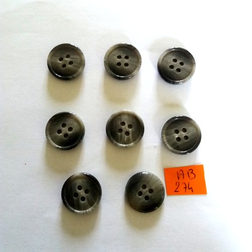 8 boutons en résine gris - 18mm - ab274