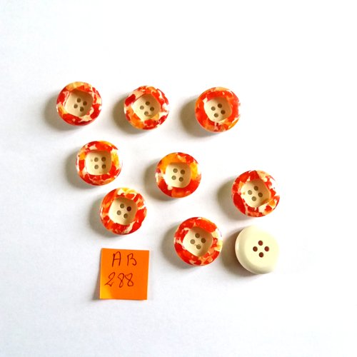 9 boutons en résine blanc rouge - 18mm - ab288