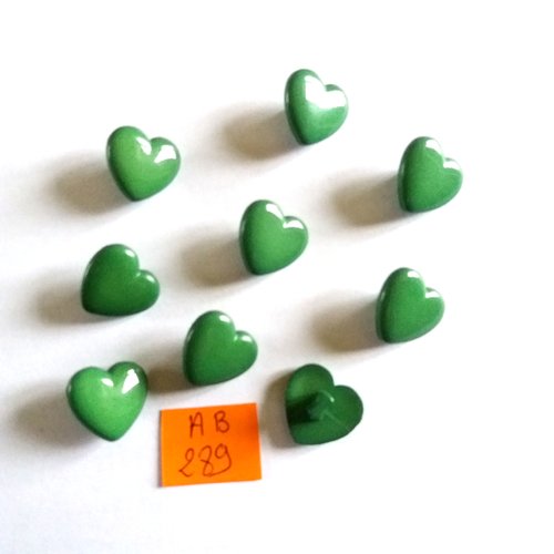 9 boutons en résine en forme de coeur - vert - 15mm - ab289