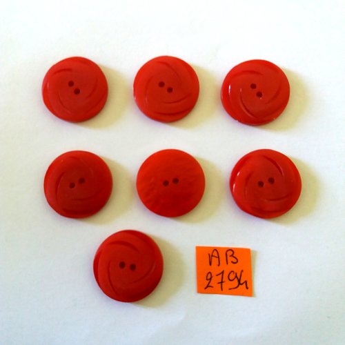 7 boutons en résine rouge - 23mm - ab2794