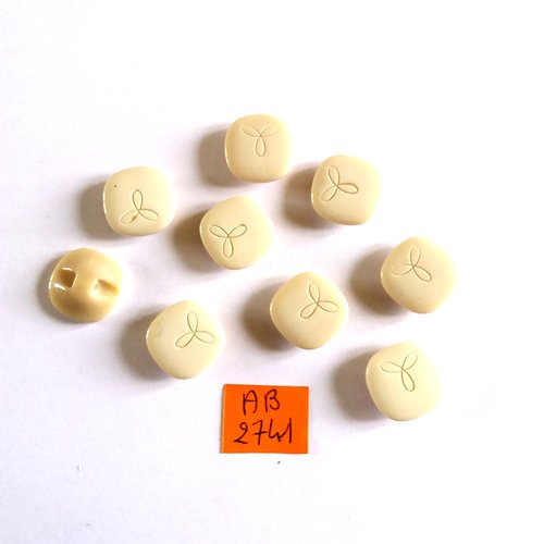 9 boutons en résine beige clair - 17x17mm - ab2741