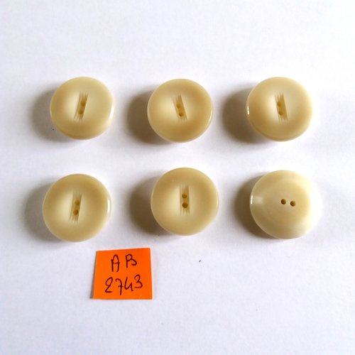 6 boutons en résine beige - 22mm - ab2743