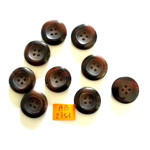 9 boutons en résine marron - 23mm - ab2751