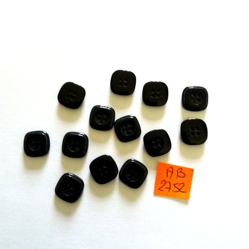 13 boutons en résine noir - 13x13mm - ab2752