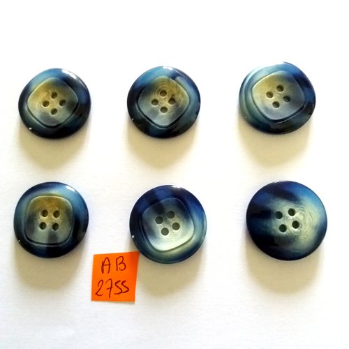 6 boutons en résine bleu dégradé - 28mm - ab2755