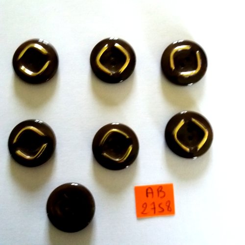 7 boutons en résine marron et doré - 22mm - ab2758