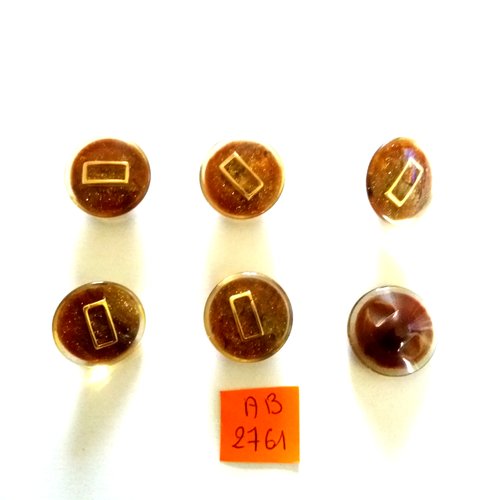 6 boutons en résine marron pailleté et doré - 22mm - ab2761