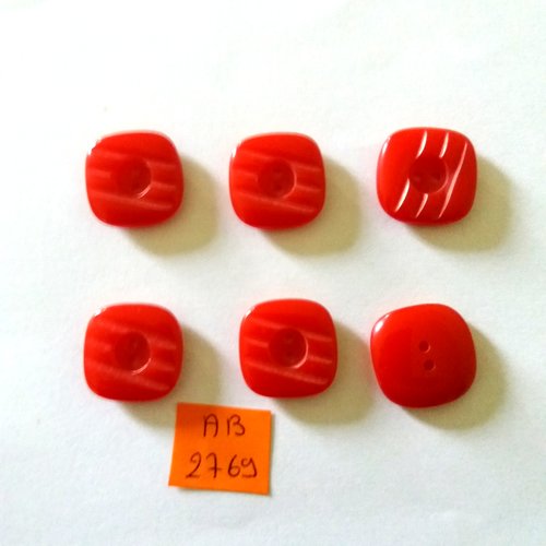 6 boutons en résine rouge - 20x20mm - ab2769