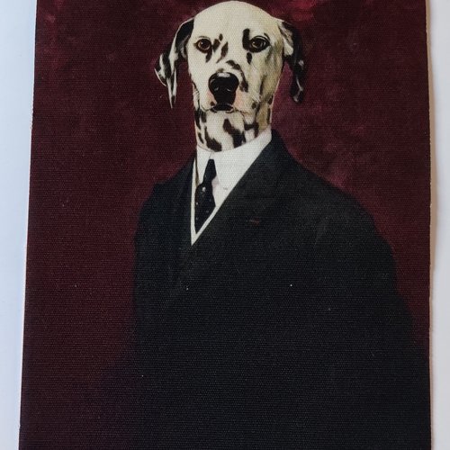 Coupon tissu - tête de chien dalmatien en costume - coton épais - 15x20cm
